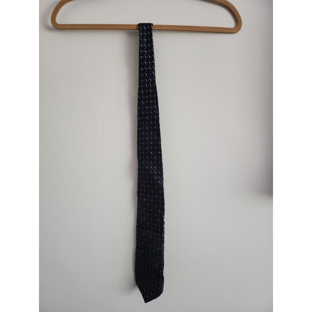 Giorgio Armani 100% Silk Blue Diamond Print 56" Tie Made In Italy
